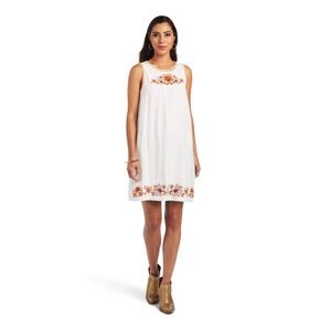 Ariat Size S Valley Dress Summer Off White Orange Brown Flower Embroidery